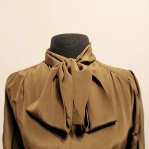 Vintage Olive Green Blouse with Tie Front